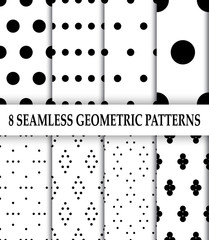 Collection of 8 geometric patterns.Polka dot Seamless pattern