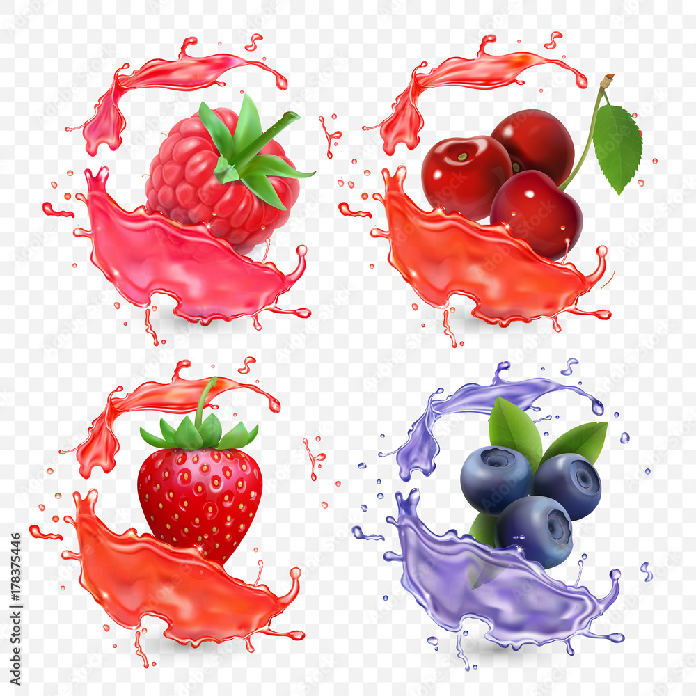 Poster forest berries juice splash blueberry, strawberry, raspberry and cherry fruit