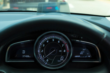 Close up of speedometer car.