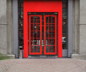 Fototapeta na wymiar Red door is rectangular in shape. Modern. 