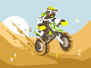 Fototapeta na wymiar Motorcyclist racing in desert