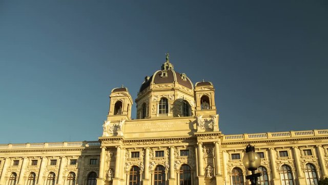 Hyper time lapse moving near Kunsthistorisches art and history Museum of Vienna Austria at sunset