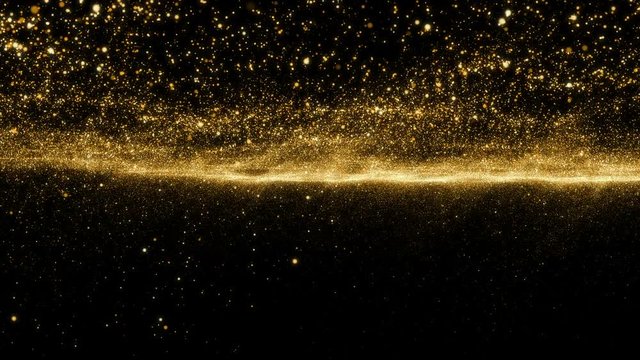 Gold Sky. Abstract stardust smokey wave particles. Nano dynamic flow with 3d particles. Smoky dynamic wavy effect flow 4k and hd animation with abstract sparkles. Motion background.