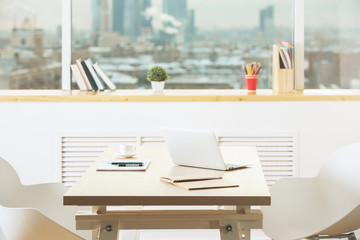 Contemporary office workplace side