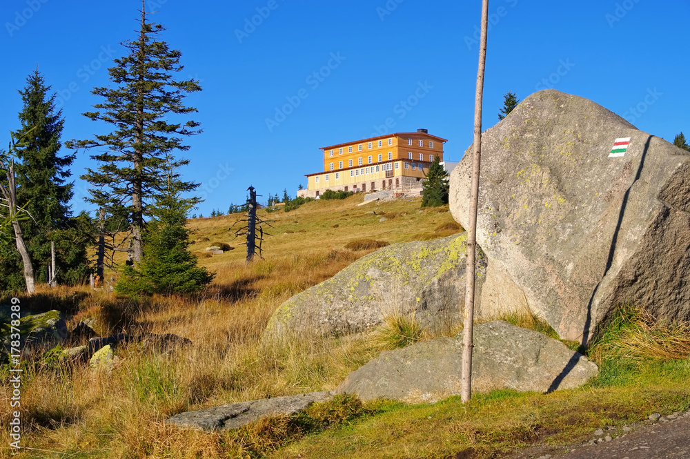 Canvas Prints Peterbaude im Riesengebirge - Petrova bouda Mountain hut in Giant  Mountains