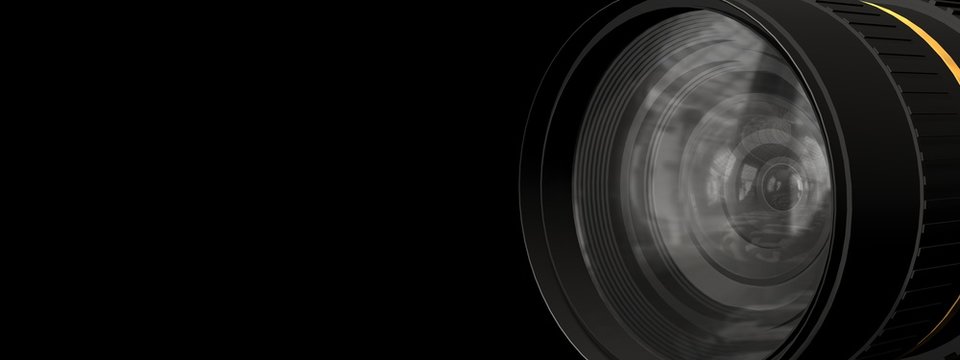 Camera lens isolated on black background