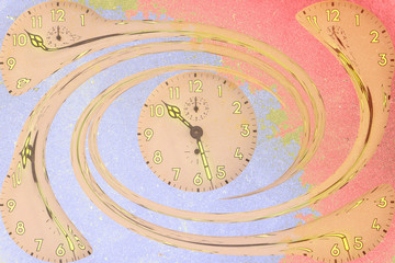 Fototapeta na wymiar Spiral clocks with a background of a orange color