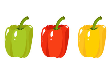 Vector illustration of green, red, yellow sweet pepper