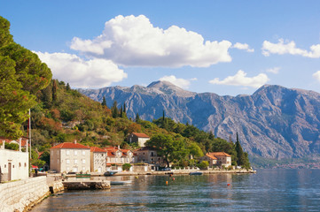 Fototapeta na wymiar View of old Mediterranean town of Perast on the Bay of Kotor (Adriatic Sea), Montenegro, autumn