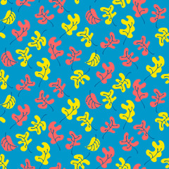 Autumn fall leaves. Floral seamless pattern background. Ornament with stylized oak leaves