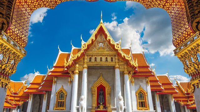 Timelapse of Mable temple in Bangkok, Thailand. 4K