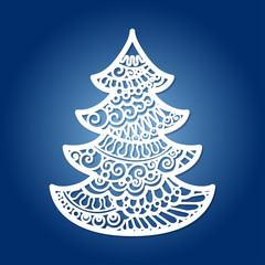 Christmas tree for laser cutting.Design elements for holiday cards.