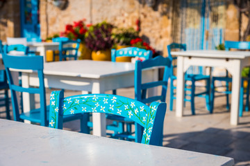 Tables in a traditional Italian Restaurant in Sicily