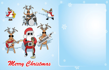 Christmas background. Santa, reindeer and snowmen perform. vector