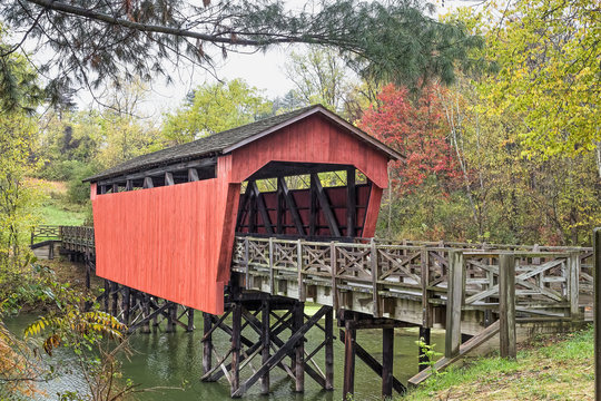 Covered Bridge Over Pond - Belmont County, Ohio