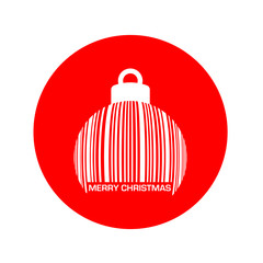 Icono plano codigo de barras MERRY CHRISTMAS bola navidad en circulo rojo