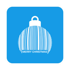 Icono plano codigo de barras MERRY CHRISTMAS bola navidad en cuadrado azul