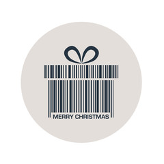 Icono plano codigo de barras regalo MERRY CHRISTMAS en circulo gris