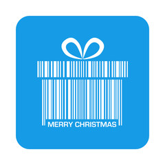 Icono plano codigo de barras regalo MERRY CHRISTMAS en cuadrado azul