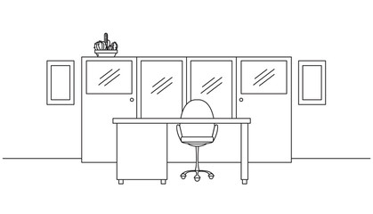 Fototapeta premium Work desk with an office chair. Office furniture. Interior with a linear style. Vector illustration.