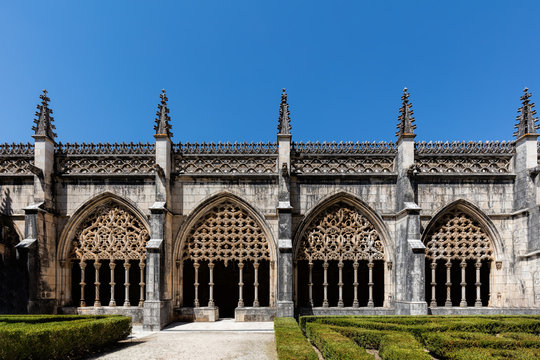 Cloisters of the Batalha Monastery, a prime example of Portuguese Gothic architecture, UNESCO World Heritage site, started in 1386 but never actually completed.