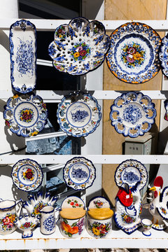 Portuguese porcelain souvenirs on sale in Batalha, Portugal