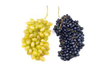 White and dark grape forming two lungs as a concept of healthy body or healthy diet. Flat lay