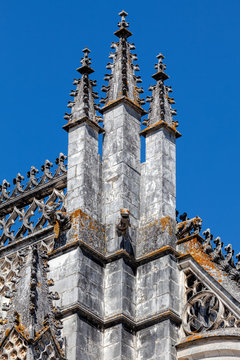 The Unfinished Chapels of the 14th century Batalha Monastery in Batalha, Portugal, a prime example of Portuguese Gothic architecture, UNESCO World Heritage site.