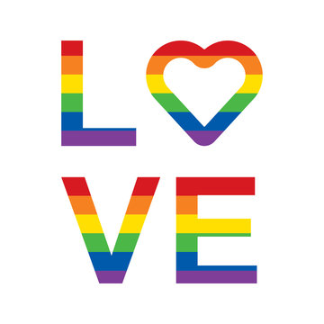 LGBT rainbow equality symbols. Love slogan. Vector illustration.