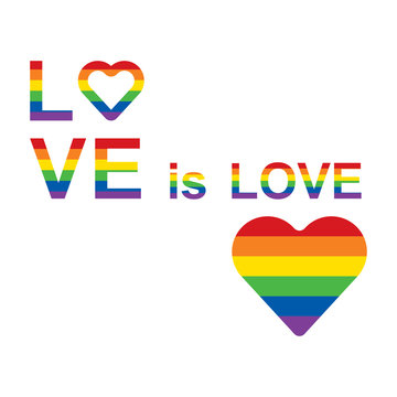 LGBT rainbow equality symbols. Love is love slogan. Vector illustration.