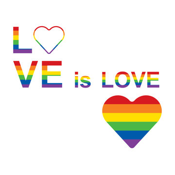 LGBT rainbow equality symbols. Love is love slogan. Vector illustration.