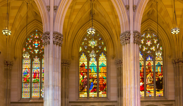 Three stained glass Windows of St. Patrick&rsquo;s Cathedral