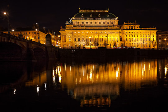 National Theatre Prague In Night