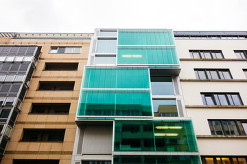 low angle view of modern apartment complex in a street at berlin, germany