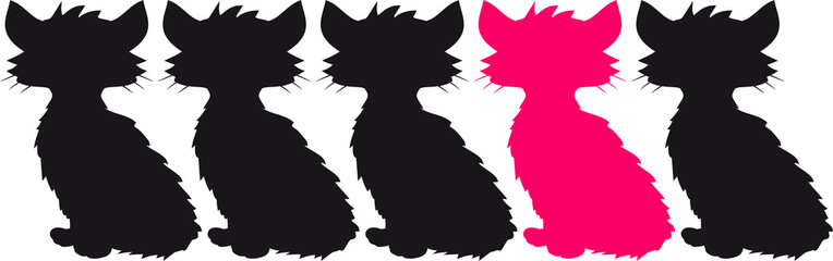 anders besonders be different schwarz schatten viele gruppe design muster silhouette grau hübsch süß niedlich katze kätzchen winken comic cartoon design haustier
