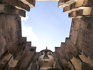 The art of the old Buddha building at Sukhothai historical park in Thailand. This building is the favorite for visit as this is the part of the old capital in Thailand. This place is wat Srichum