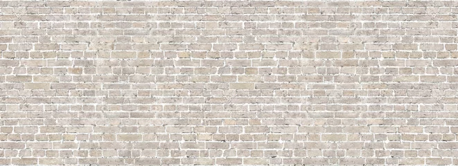 Papier Peint photo Lavable Mur de briques Panorama de mur de briques anciennes de lavage blanc.