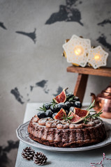 Chocolate Christmas Cake with Fruits and Nuts