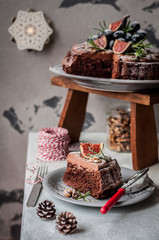 Sliced Chocolate Christmas Cake