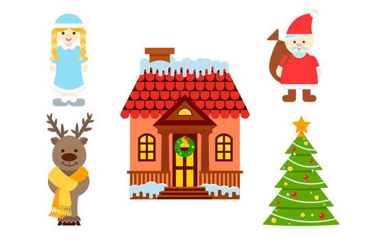 Icons of Christmas characters and simbols