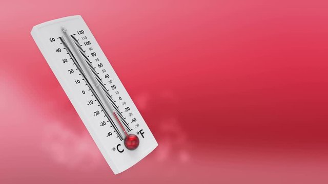 Increasing temperature on thermometer with red mercury.
Animation of thermometer with increasing red indicator. Mask for thermometer included.