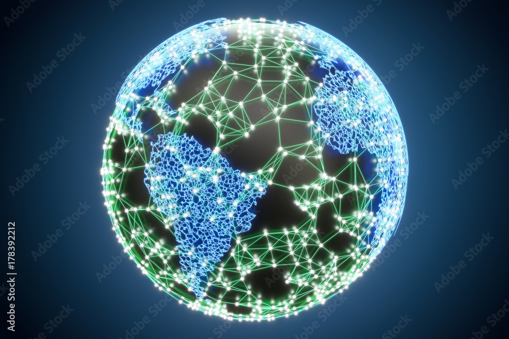 Poster global communication concept with earth, 3d rendering