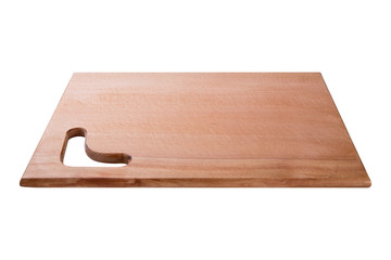 rectangular wooden cutting board on a white background