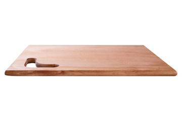 rectangular wooden cutting board on a white background