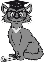 abitur schulabschluss college zeugnis bestanden hut hornbrille grau hübsch süß niedlich katze kätzchen comic cartoon design haustier