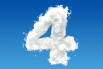Number 4, from clouds in the sky. 3D rendering