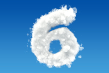 Number 6, from clouds in the sky. 3D rendering