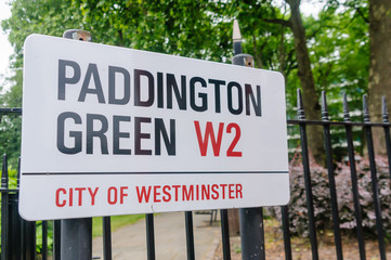 Road sign for Paddington Green, City of Westminster, London