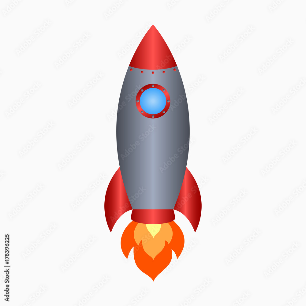 Aufkleber rocket. spaceship take off with fire. colored space ship icon. vector illustration.