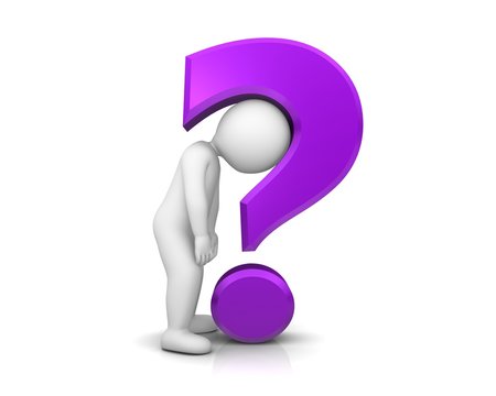 Question Mark Purple Lila 3d Asking Sign Burnout Symbol Icon With Sad Uncertain Worried Broken Loser Stick Man Isolated On White